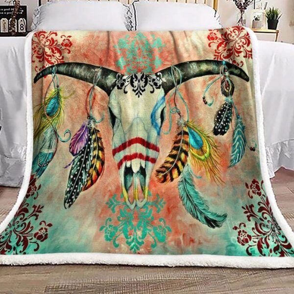 Native American Skull Fleece Blanket Sherpa Blanket