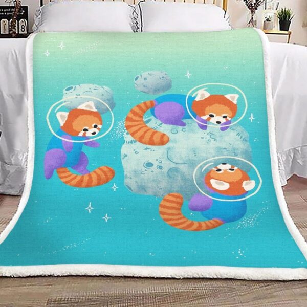 Red Space Pandas In Bright Skies Fleece Blanket Sherpa Blanket