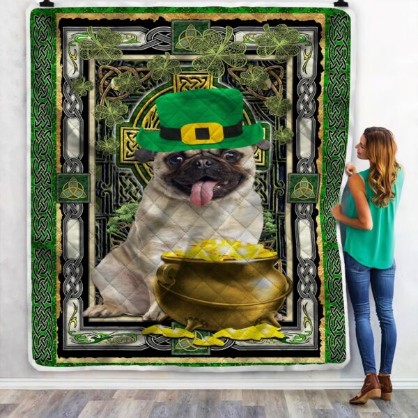 St Patrick Pug Fleece Blanket Sherpa Blanket