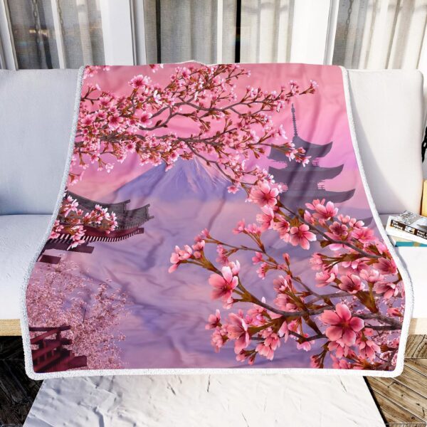 Japanese Cherry Blossom Fleece Blanket Sherpa Blanket
