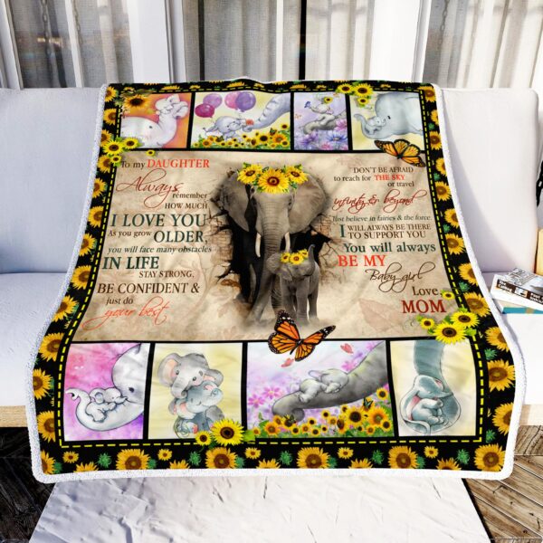 Elephant Mom To My Daughter Fleece Blanket Sherpa Blanket