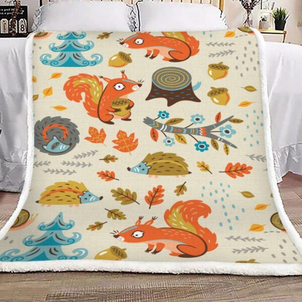 Squirrel Hedgehog Fleece Blanket Sherpa Blanket