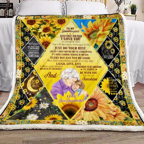 To My Granddaughter Sunflower Fleece Blanket Sherpa Blanket