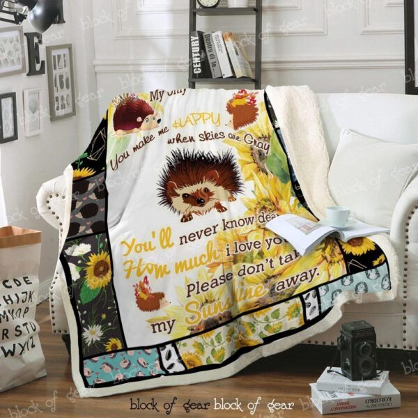 Hedgehog And Sunflower Fleece Blanket Sherpa Blanket