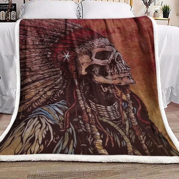 Native American Skull Fleece Blanket Sherpa Blanket