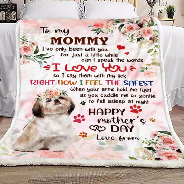 Shih Tzu I Love You Mom Fleece Blanket Sherpa Blanket