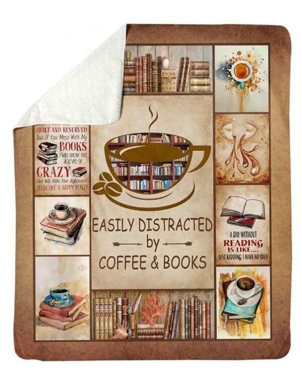 Easily Distracted By Coffee And Books Fleece Blanket Sherpa Blanket