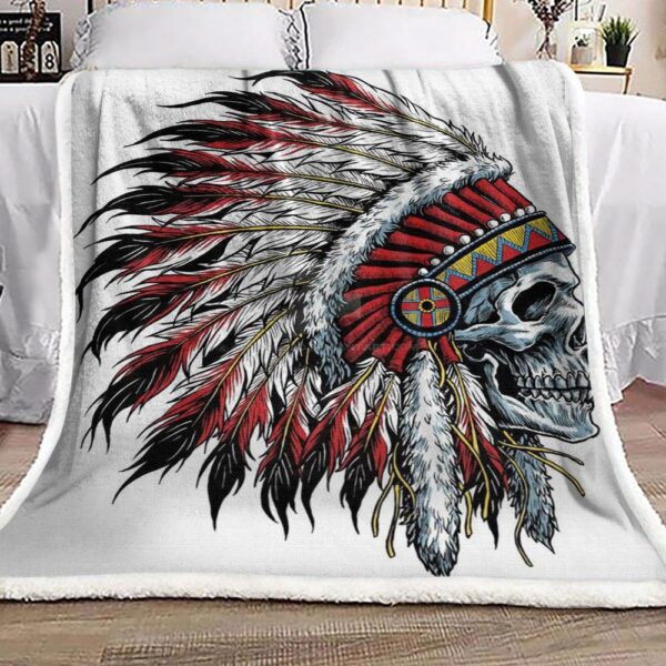Native American Skull Fleece Blanket Sherpa Blanket