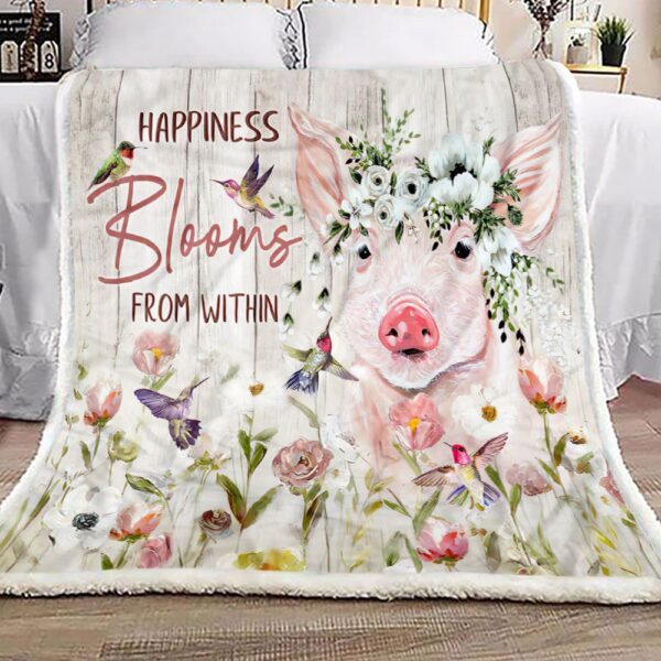 Pig Canvas Happiness Blooms From Within Fleece Blanket Sherpa Blanket