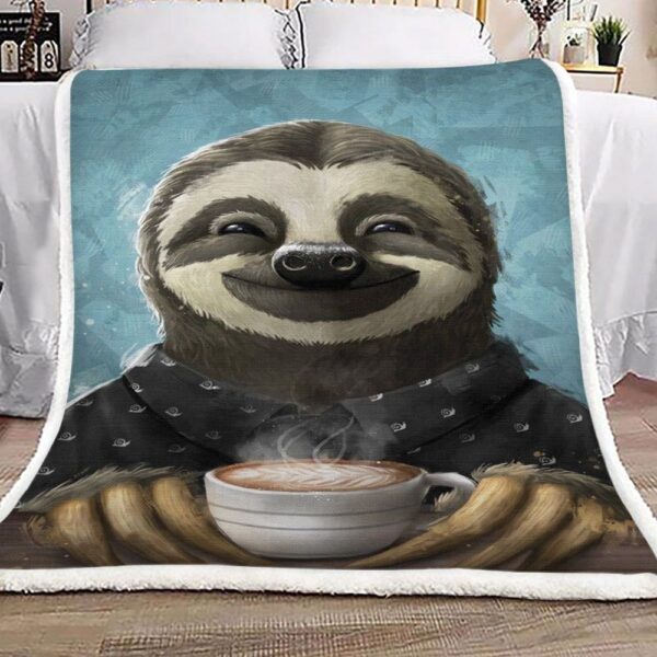 Sloth Smiling Coffee Fleece Blanket Sherpa Blanket