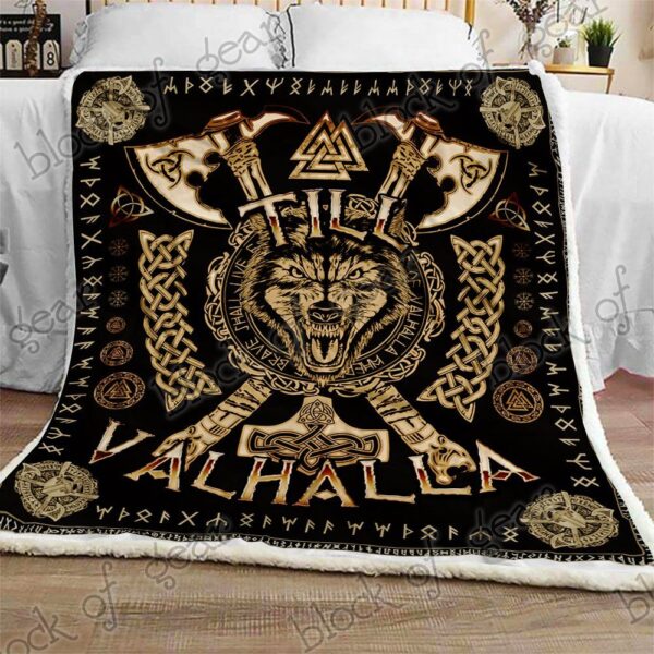 Till Valhalla Celtic Wolf Fleece Blanket Sherpa Blanket