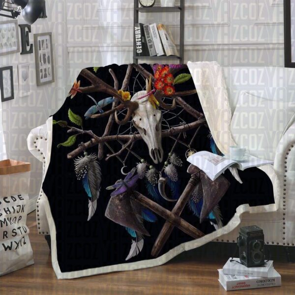 Native American Skull Fleece Blanket Sherpa Blanket