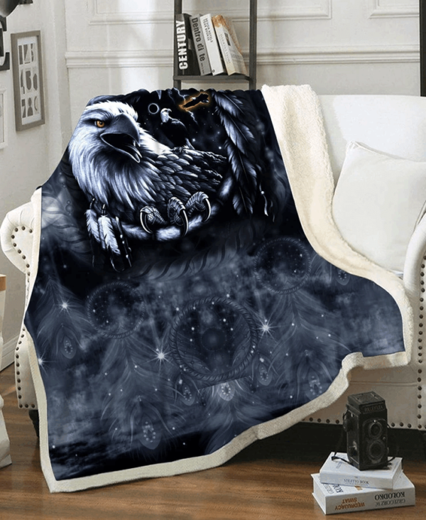 Native Black Eagle Fleece Blanket Sherpa Blanket