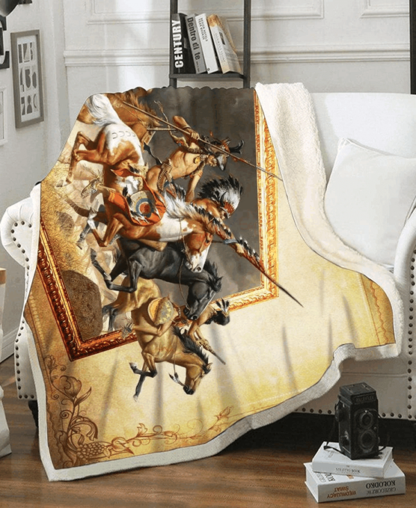 Native Warriors Fleece Blanket Sherpa Blanket