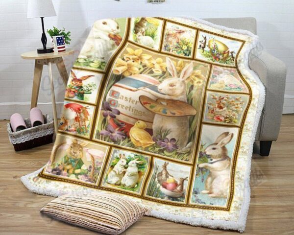 Funny Easter Bunny Basket Eggs 7 Fleece Blanket Sherpa Blanket
