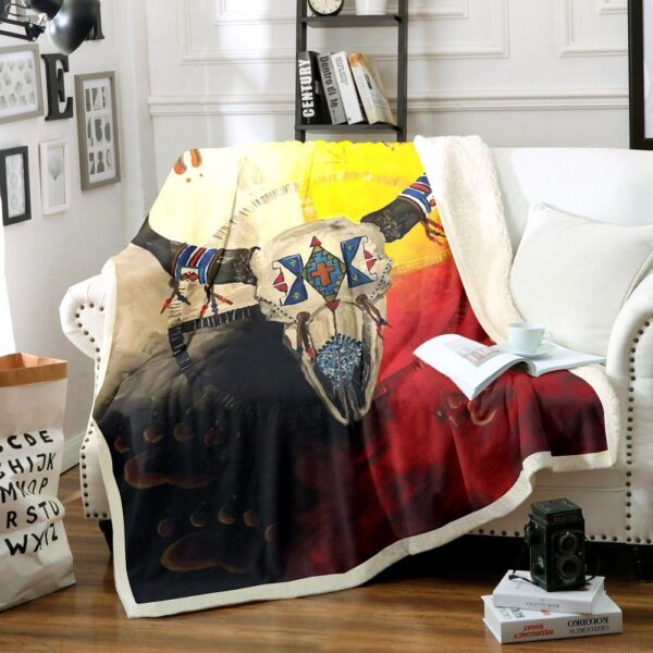 Native American Bison Skull Fleece Blanket Sherpa Blanket