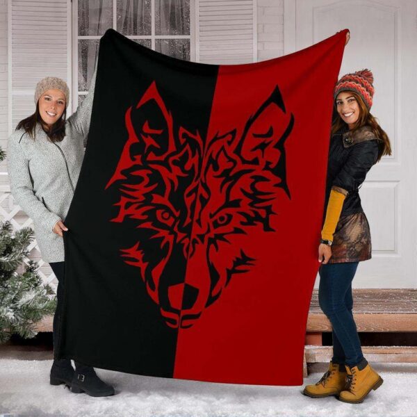 Red Wolf Tribal Fleece Blanket Sherpa Blanket
