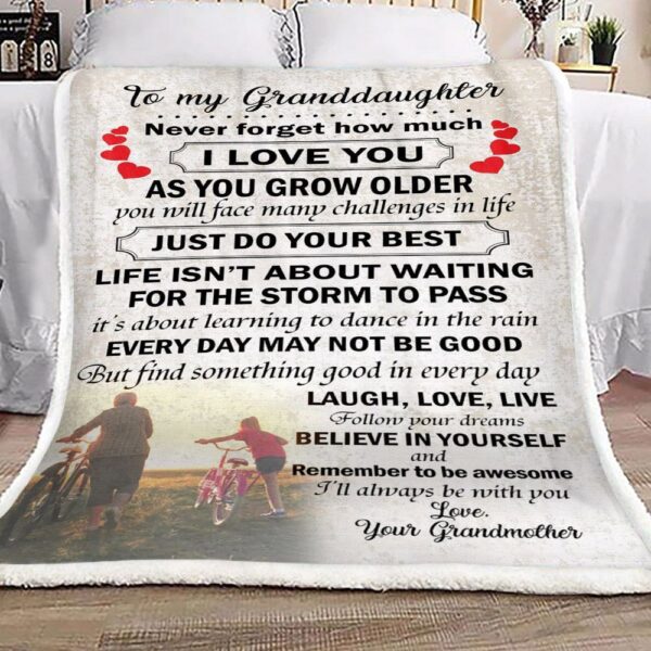 Cycling Family To My Granddaughter Love From Grandmother Fleece Blanket Sherpa Blanket