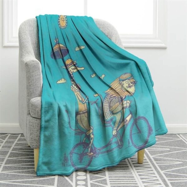 Giraffe Cycling Bicycle Fleece Blanket Sherpa Blanket