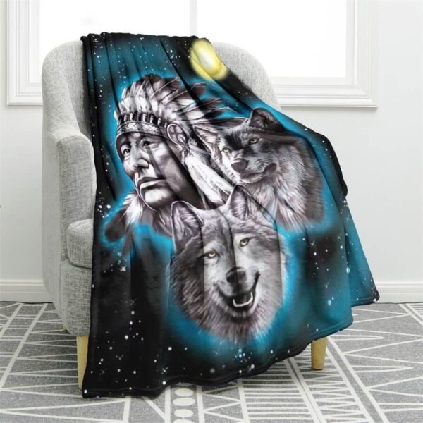 Native American Wolf Polar Fleece Blanket Sherpa Blanket