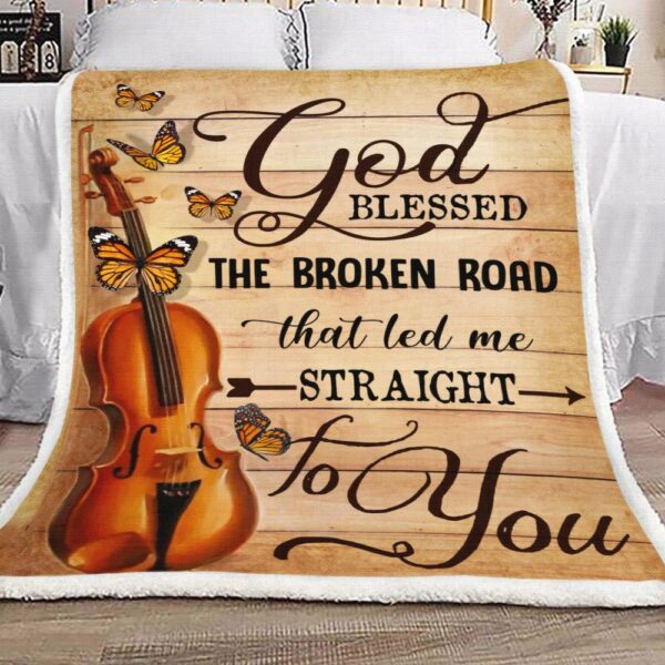 Violin God Blessed The Broken Road Fleece Blanket Sherpa Blanket