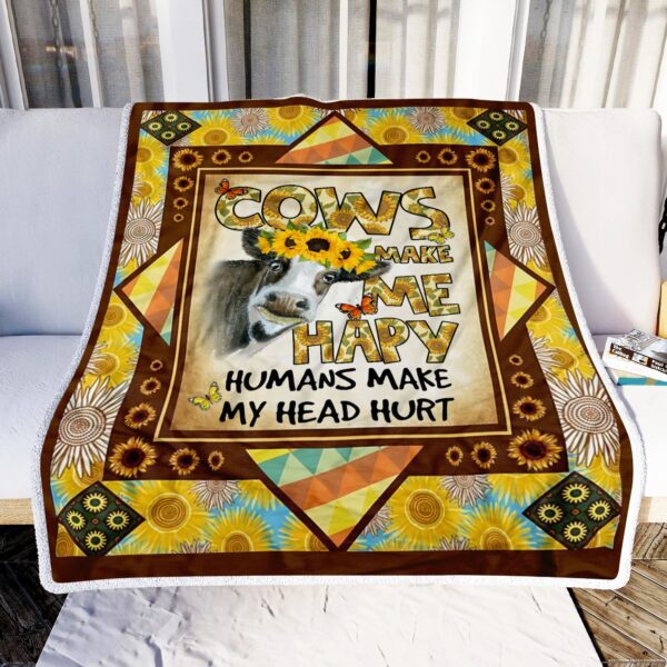 Cows Make Me Happy Fleece Blanket Sherpa Blanket