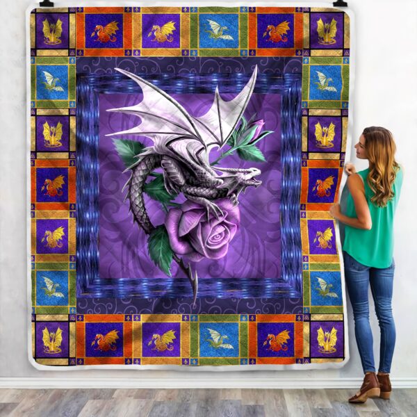 Dragon Purple Roses Fleece Blanket Sherpa Blanket
