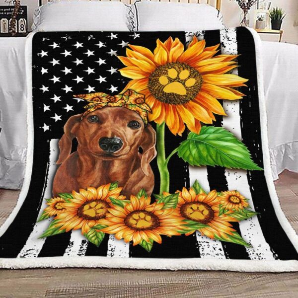 Dachshund Sunflower Fleece Blanket Sherpa Blanket