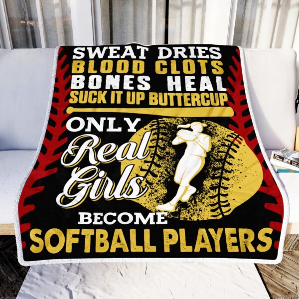Only Real Girls Become Softball Players Fleece Blanket Sherpa Blanket