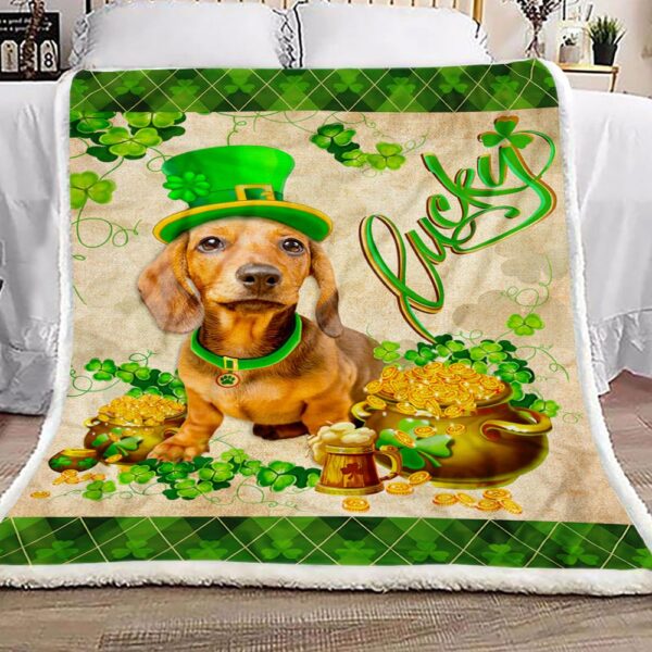 Dachshund Lucky Saint Patrick Fleece Blanket Sherpa Blanket