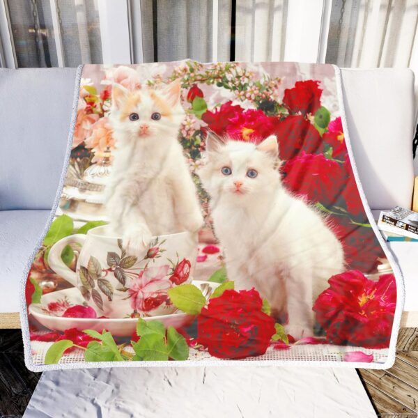Kittens And Roses Fleece Blanket Sherpa Blanket