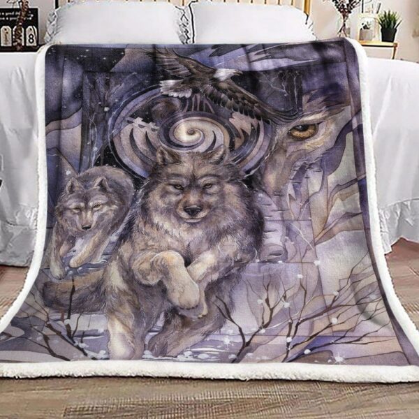 Natuve American Wolf And Eagle Fleece Blanket Sherpa Blanket