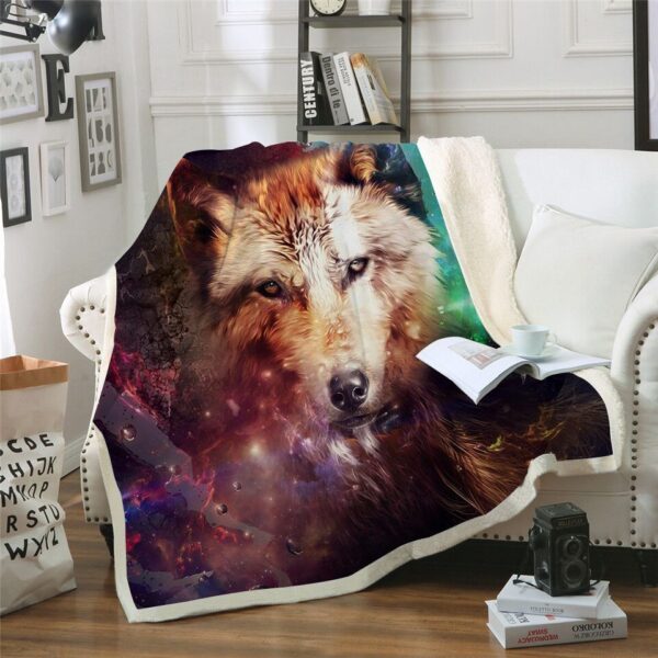 Galaxy Wolf Fleece Blanket Sherpa Blanket