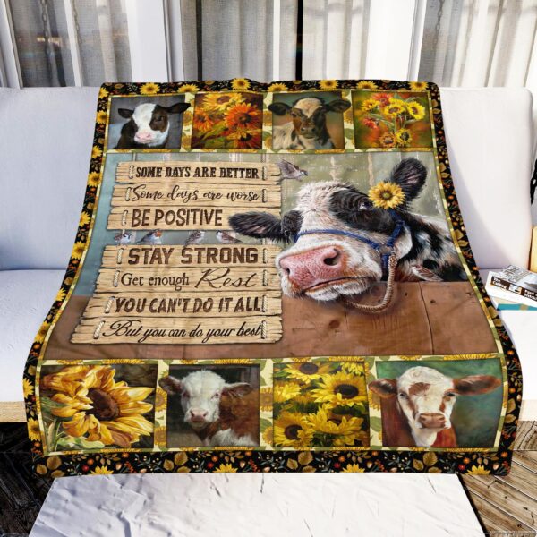 Sunflowers Cows Funny Fleece Blanket Sherpa Blanket