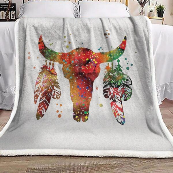 Native American Buffalo Skull Fleece Blanket Sherpa Blanket
