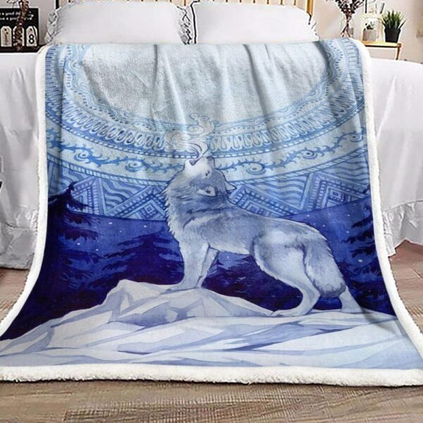 Moon Wolf Fleece Blanket Sherpa Blanket