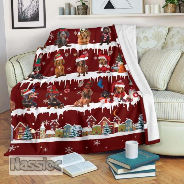 Dachshund Snow Christmas Fleece Blanket Sherpa Blanket