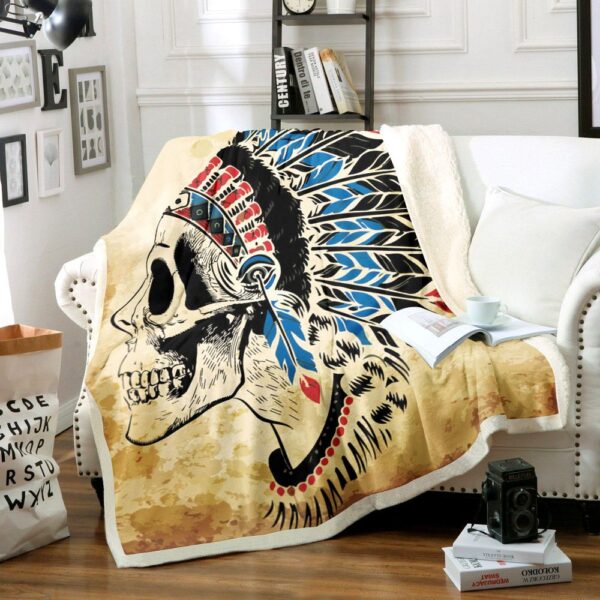 Skull Native American Fleece Blanket Sherpa Blanket