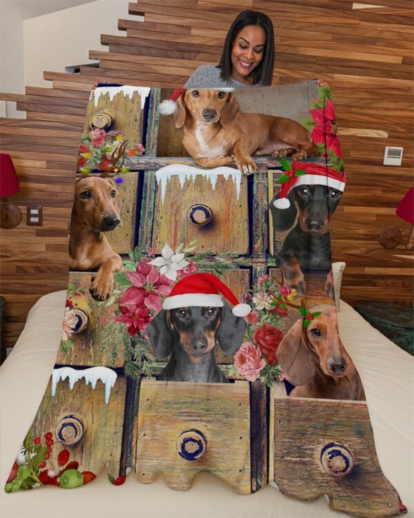 Dachshund Hello Christmas Fleece Blanket Sherpa Blanket