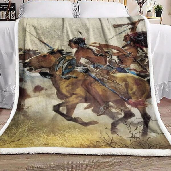 Native American Warrior Fleece Blanket Sherpa Blanket