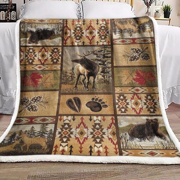 Native American Deer And Bear Fleece Blanket Sherpa Blanket
