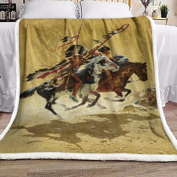 Native American Warrior Fleece Blanket Sherpa Blanket