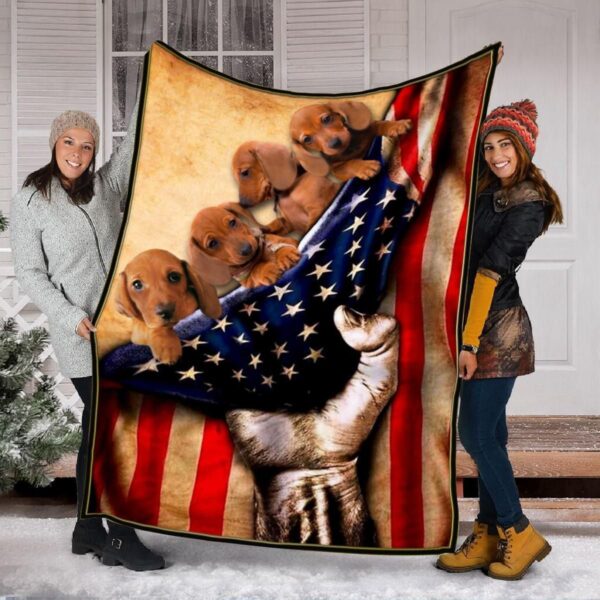 Dachshund American Flag Fleece Blanket Sherpa Blanket