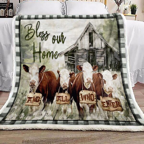 Hereford Cows Bless Our Home Fleece Blanket Sherpa Blanket