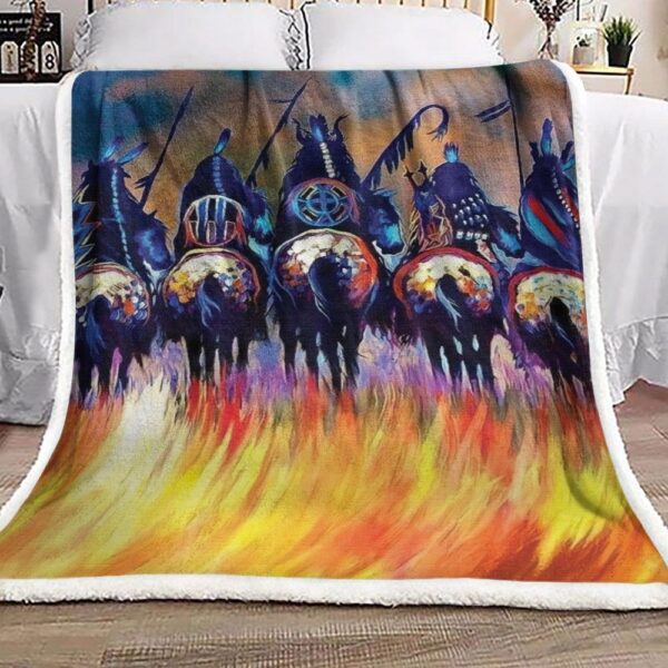 Native American Warrior Fleece Blanket Sherpa Blanket