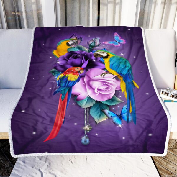 Parrot Rose Flower Art Fleece Blanket Sherpa Blanket
