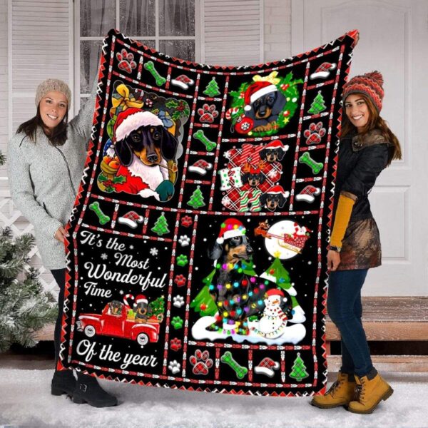 Dachshund Happy Christmas Fleece Blanket Sherpa Blanket