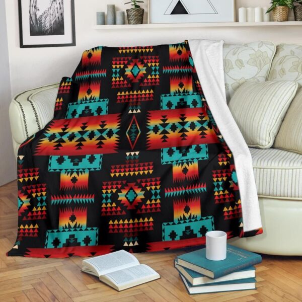 Navy Native American Fleece Blanket Sherpa Blanket