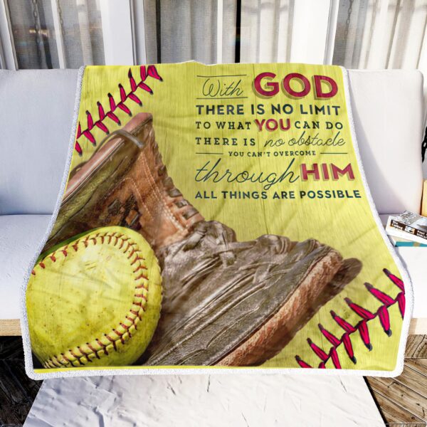 Softball With God There Is No Limit Fleece Blanket Sherpa Blanket