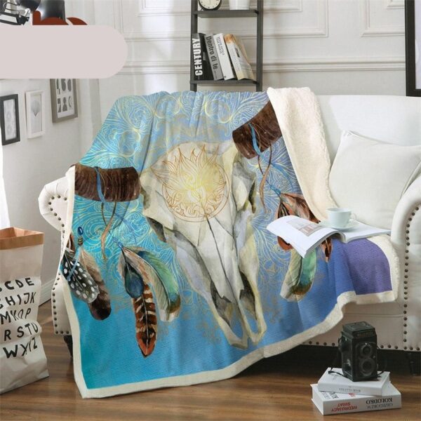 Native American Skull Fleece Blanket Sherpa Blanket